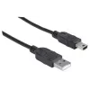 Manhattan USB-A į Mini-USB laidas, 1,8 m, Kištukas-Kištukas, Juodas, 480 Mb/s (USB 2.0), Greitasis USB, Viso gyvenimo garantija