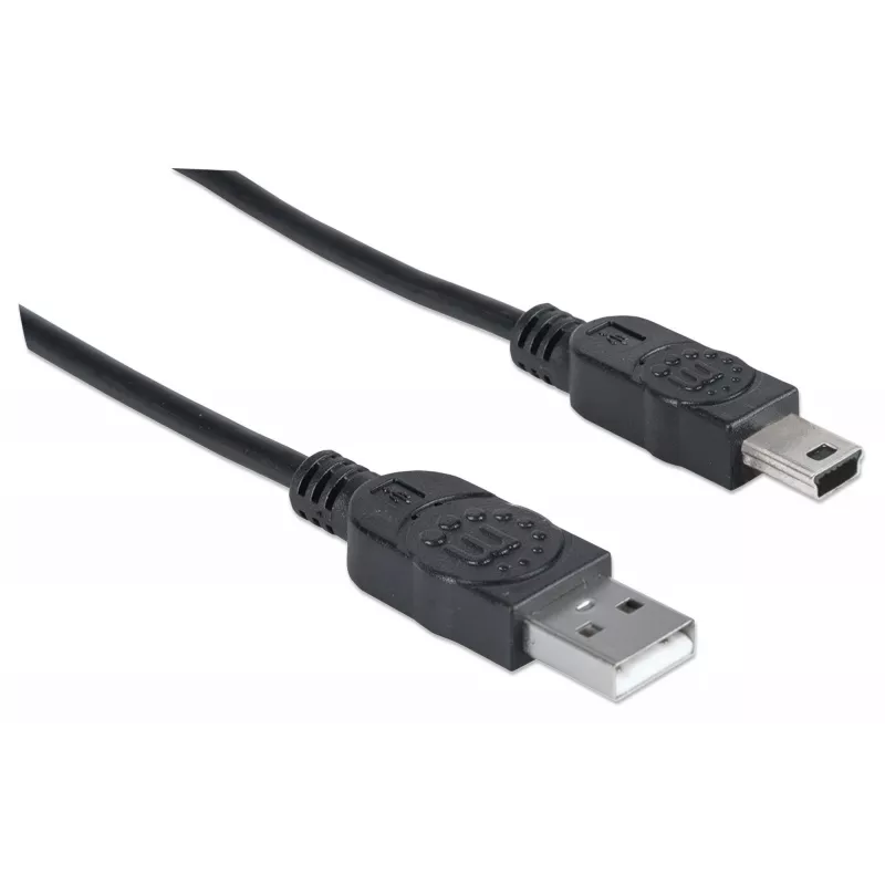 Manhattan USB-A į Mini-USB laidas, 1,8 m, Kištukas-Kištukas, Juodas, 480 Mb/s (USB 2.0), Greitasis USB, Viso gyvenimo garantija