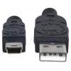 Manhattan USB-A į Mini-USB laidas, 1,8 m, Kištukas-Kištukas, Juodas, 480 Mb/s (USB 2.0), Greitasis USB, Viso gyvenimo garantija