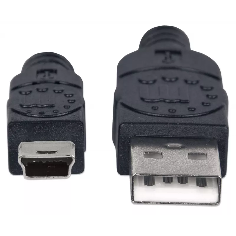 Manhattan USB-A į Mini-USB laidas, 1,8 m, Kištukas-Kištukas, Juodas, 480 Mb/s (USB 2.0), Greitasis USB, Viso gyvenimo garantija