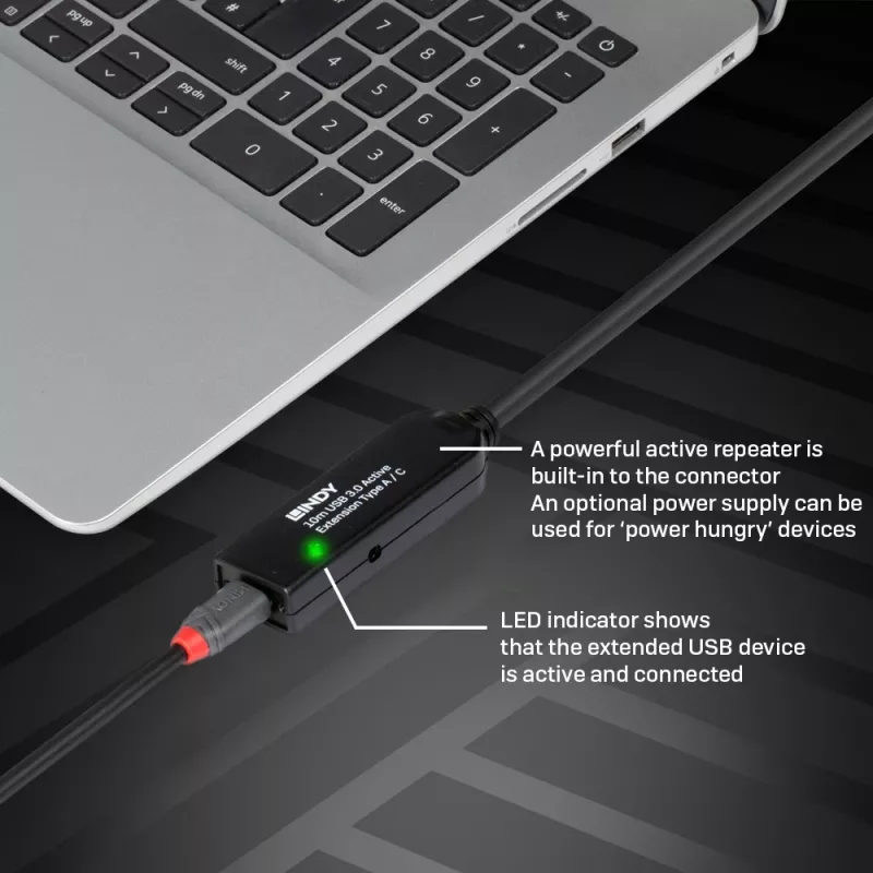 Lindy 10 m USB 3.0 aktyvus ilginimo kabelis A tipo į C