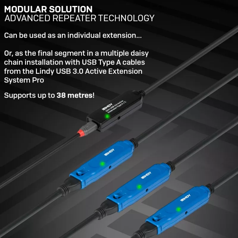 Lindy 10 m USB 3.0 aktyvus ilginimo kabelis A tipo į C