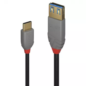 Lindy 0.15 m USB 3.2 Type C į A adapterio kabelis, 10 Gbps, Anthra Line