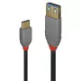 Lindy 0.15 m USB 3.2 Type C į A adapterio kabelis, 10 Gbps, Anthra Line