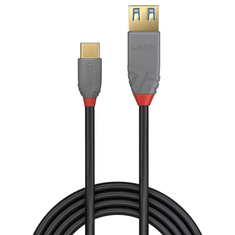 Lindy 0.15 m USB 3.2 Type C į A adapterio kabelis, 10 Gbps, Anthra Line