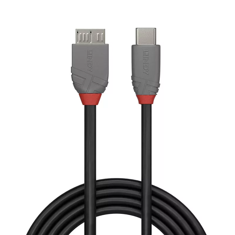 Lindy 3m USB 3.2 Type C į Micro-B laidas, Anthra Line, 3 m, USB C, Micro-USB B, USB 3.2 Gen 1 (3.1 Gen 1), juoda