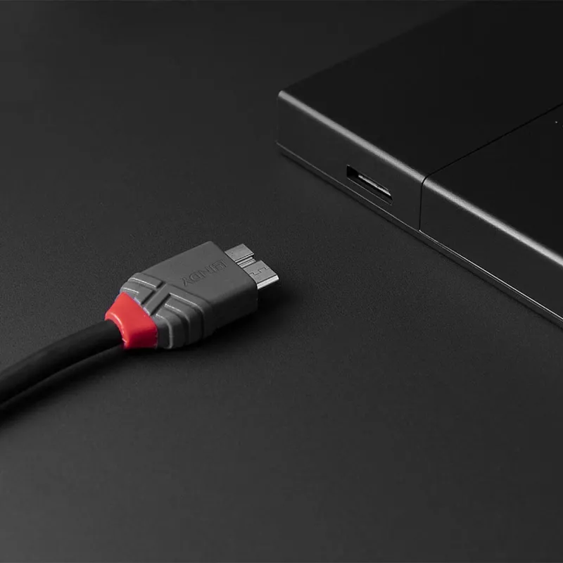 Lindy 3m USB 3.2 Type C į Micro-B laidas, Anthra Line, 3 m, USB C, Micro-USB B, USB 3.2 Gen 1 (3.1 Gen 1), juoda