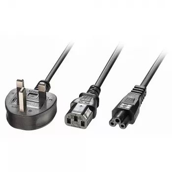 Lindy 2,5 m UK 3 kontaktų kištukas į IEC C13 ir IEC C5 šakotuvas, juoda
