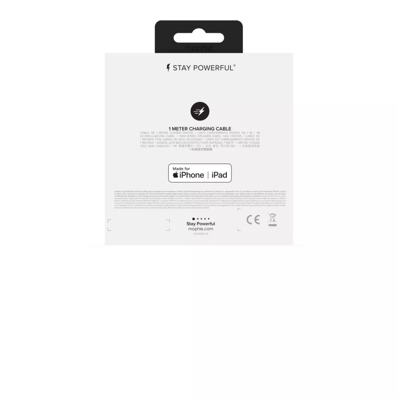 mophie Charge and Sync Cable USB-A į Micro/USB-C/LTG 1m Baltas