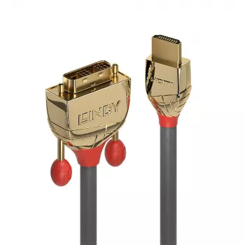 Lindy 3m HDMI į DVI-D laidas, Gold Line, HDMI A tipo (standartinis), DVI-D, vyriškas, vyriškas, auksinis, 1920 x 1200 pikselių