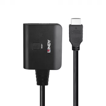 Lindy 2 prievadų HDMI 4K60 skirstytuvas su kabeliu, juodas, 3840x2160