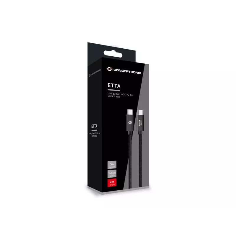 Conceptronic ETTA02B20 USB 3.2 Gen 2 C-C PD 3.0 100W laidas 2m, 20V 5A, 10Gbps, E-Mark