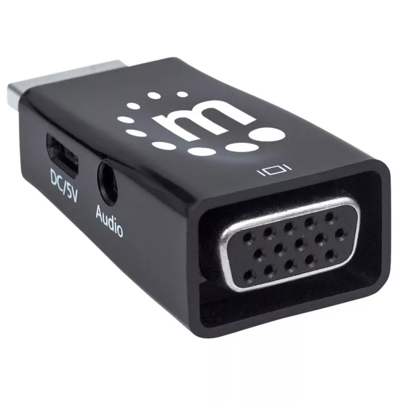 Manhattan HDMI į VGA keitiklis (su garsu), 1080p, Kištukas į Lizdą, Micro-USB maitinimo įvestis, Juodas, Trejų metų garantija