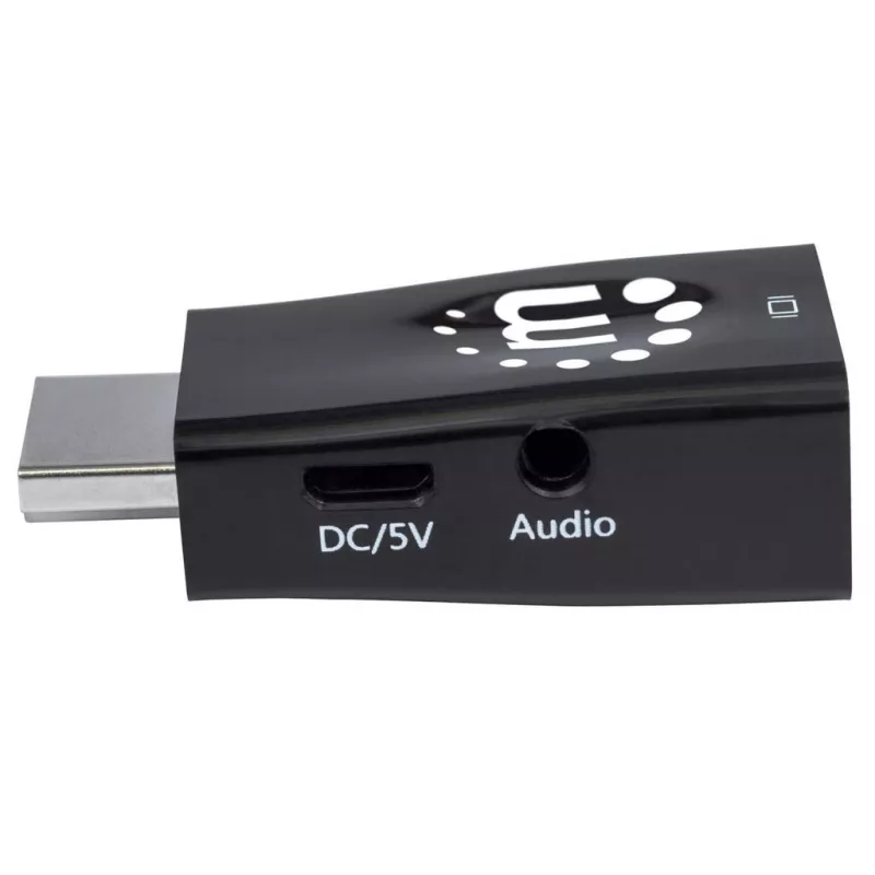 Manhattan HDMI į VGA keitiklis (su garsu), 1080p, Kištukas į Lizdą, Micro-USB maitinimo įvestis, Juodas, Trejų metų garantija