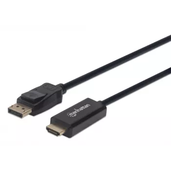 Manhattan DisplayPort 1.1 į HDMI laidas, 1080p@60Hz, 1.8m, Vyriškas į Vyrišką, DP su fiksatoriumi, Juodas, Ne dvikryptis, Trejų metų garantija