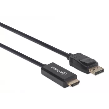 Manhattan DisplayPort 1.1 į HDMI laidas, 1080p@60Hz, 1.8m, Vyriškas į Vyrišką, DP su fiksatoriumi, Juodas, Ne dvikryptis, Trejų metų garantija