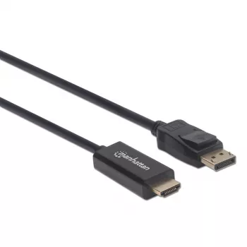 Manhattan DisplayPort 1.2 į HDMI laidas, 4K@60Hz, 1,8 m, Kištukas-kištukas, DP su fiksatoriumi, Juodas, Ne dvikryptis, Trejų metų garantija