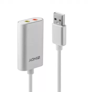 Garso keitiklis Lindy USB Type A į garso išvestį, sidabrinis/baltas, 25 g