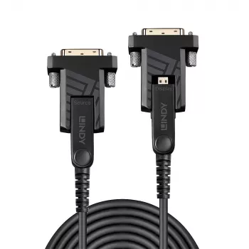 Lindy 20 m hibridinis šviesolaidinis Micro-HDMI laidas 18 G, su nuimamomis HDMI ir DVI jungtimis