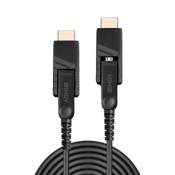 Lindy 50m hibridinis šviesolaidinis Micro-HDMI 18G kabelis su nuimamomis HDMI ir DVI jungtimis