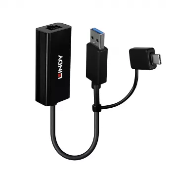 Lindy USB 3.2 Gen 1 Gigabit Ethernet keitiklis, laidinis USB Ethernet, 5000 Mbit/s, juodas