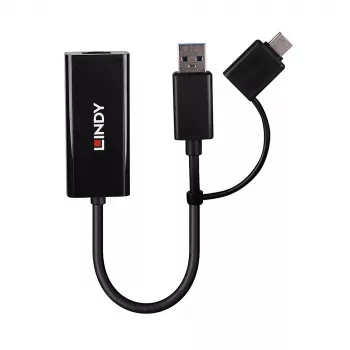 Lindy USB 3.2 Gen 1 Gigabit Ethernet keitiklis, laidinis USB Ethernet, 5000 Mbit/s, juodas