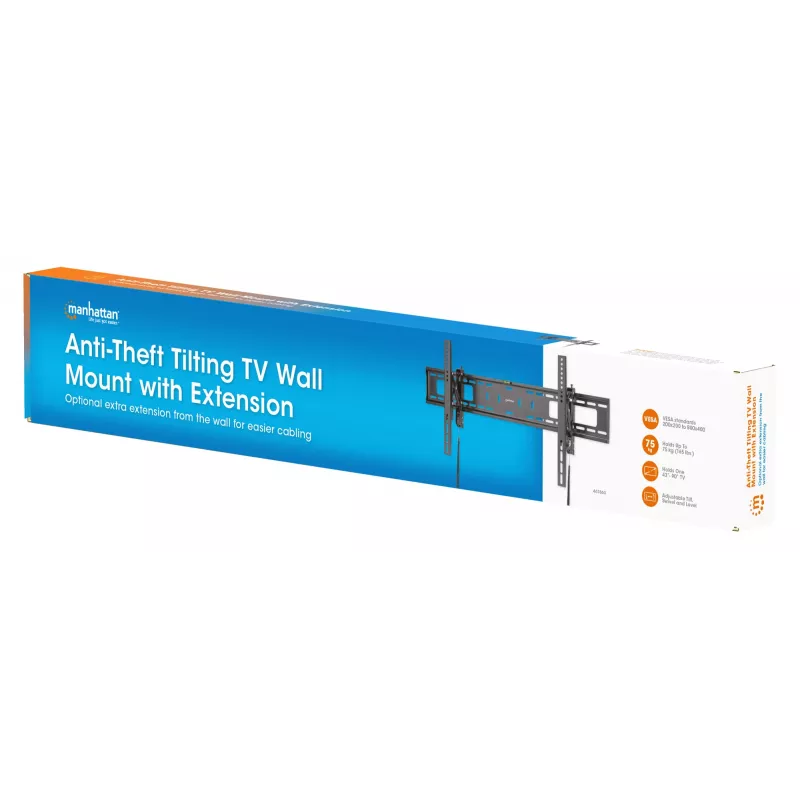 Manhattan TV ir monitorių laikiklis sieninis nuo vagystės 43-100 juodas VESA 200x200 iki 800x400 mm, max 75 kg