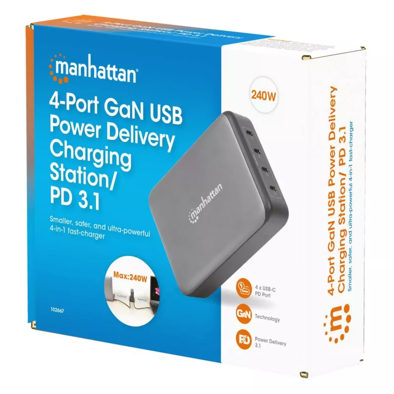 Kroviklis Manhattan Keturi USB-C PD Prievadai 140W vienam prievadui 240W bendra