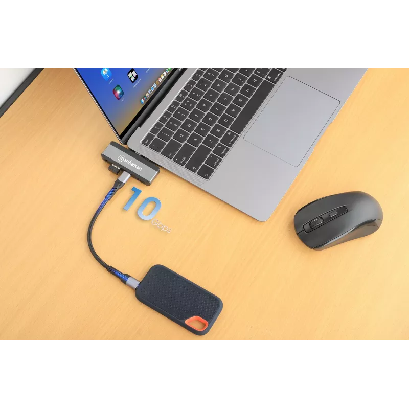 Manhattan 190404 USB-C PD į HDMI 4 viename mobilioji doko stotis, USB 3.2 Gen 2, 10 Gbit/s, 4K, 100 W PD, pilka