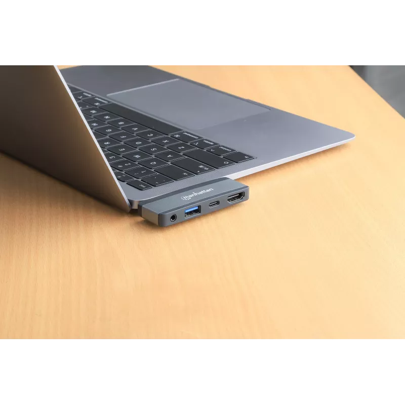 Manhattan 190404 USB-C PD į HDMI 4 viename mobilioji doko stotis, USB 3.2 Gen 2, 10 Gbit/s, 4K, 100 W PD, pilka