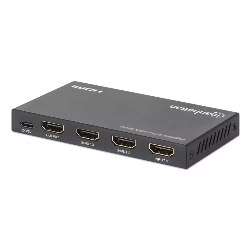 HDMI jungiklis 3x1 MANHATTAN 18G automatinis rankinis IR nuotolinio valdymo pultas juodas