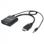 Manhattan HDMI į VGA (su garsu) keitiklio laidas, 1080p, 30 cm, Kištukas į Lizdą, Micro-USB maitinimo įvadas, Juodas, 3 metų garantija