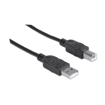 Manhattan USB-A į USB-B laidas, 5 m, Vyriškas į Vyrišką, 480 Mbps (USB 2.0), Hi-Speed USB, Juodas, Viso gyvenimo garantija
