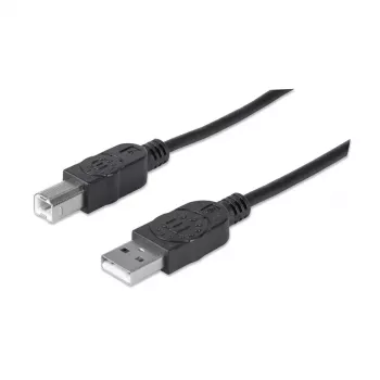 Manhattan USB-A į USB-B laidas, 5 m, Vyriškas į Vyrišką, 480 Mbps (USB 2.0), Hi-Speed USB, Juodas, Viso gyvenimo garantija