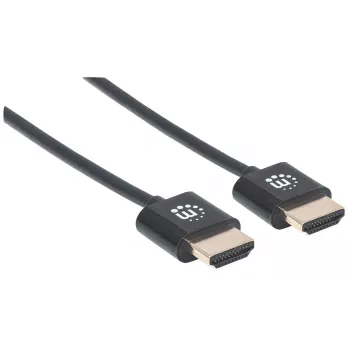 Manhattan HDMI laidas su Ethernet (ypač plonas), 4K@60Hz (Premium High Speed), 0,5 m, Kištukas-Kištukas, Juodas, Ultra HD 4k x 2k, Visiškai ekranuotas, Auksuoti kontaktai, Viso gyvenimo garantija