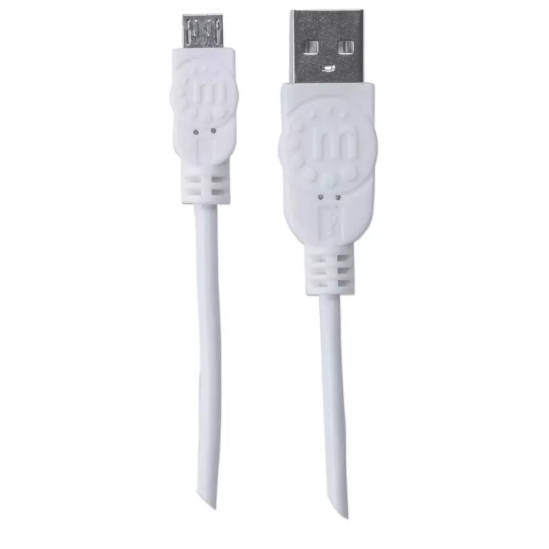 Manhattan USB-A į Micro-USB laidas, 1,8 m, vyriškas į vyrišką, 480 Mbps (USB 2.0), Hi-Speed USB, baltas, viso gyvenimo garantija