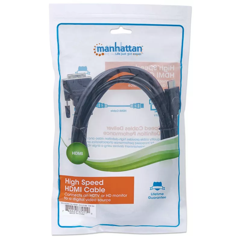 Manhattan HDMI į DVI-D 24+1 laidas, 3 m, vyriškas į vyrišką, juodas, Dual Link, suderinamas su DVI-D, viso gyvenimo garantija