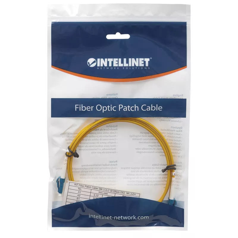 Intellinet Fiber Optic Patch Cable, OS2, LC/LC, 3m, geltonas, dupleksas, vienmodis, 9/125 µm, LSZH, pluoštas, garantija visam laikui