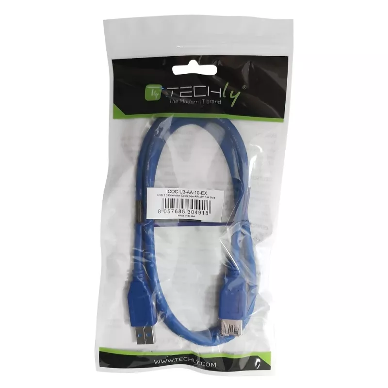 Techly USB 3.0 ilginimo kabelis A Kištukas / A Lizdas 1m Mėlyna ICOC U3-AA-10-EX