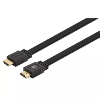 Manhattan HDMI kabelis su Ethernet (plokščias), 4K@60Hz (Premium High Speed), 5 m, kištukas-kištukas, juodas, Ultra HD 4k x 2k, visiškai ekranuotas, auksuoti kontaktai, garantija visam laikui