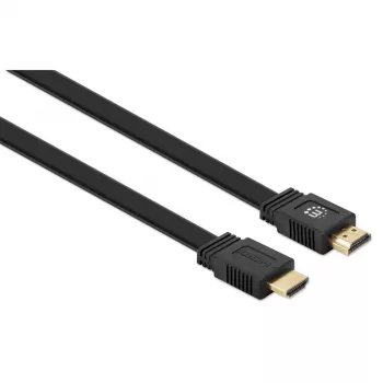 Manhattan HDMI kabelis su Ethernet (plokščias), 4K@60Hz (Premium High Speed), 5 m, kištukas-kištukas, juodas, Ultra HD 4k x 2k, visiškai ekranuotas, auksuoti kontaktai, garantija visam laikui