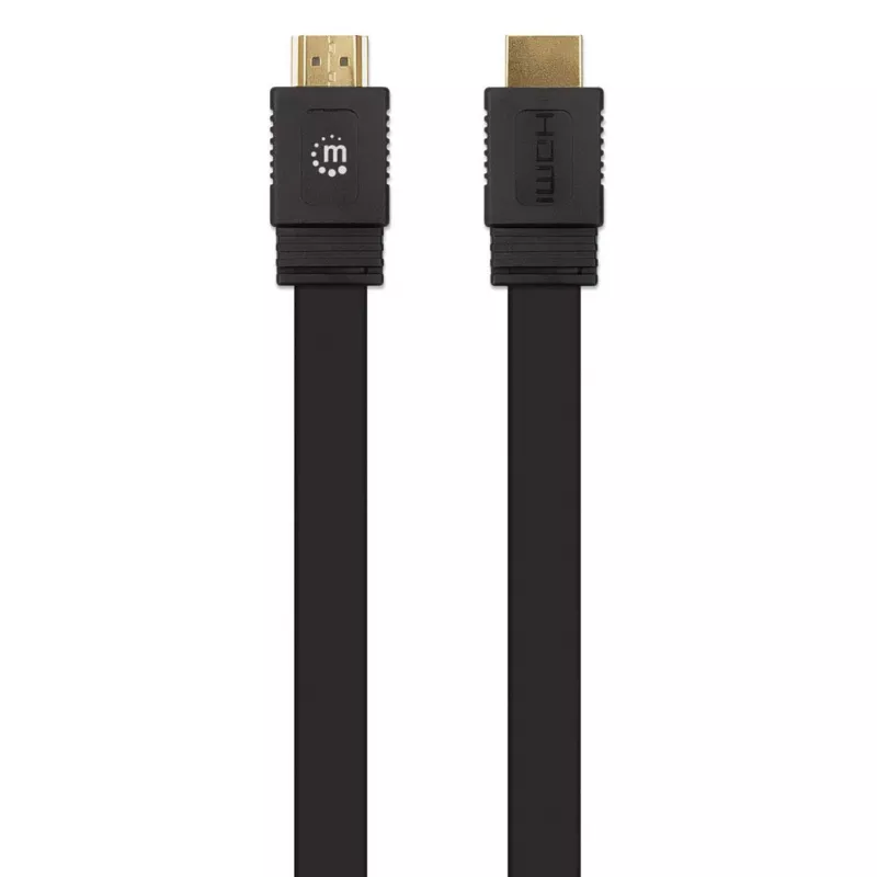 Manhattan HDMI kabelis su Ethernet (plokščias), 4K@60Hz (Premium High Speed), 5 m, kištukas-kištukas, juodas, Ultra HD 4k x 2k, visiškai ekranuotas, auksuoti kontaktai, garantija visam laikui