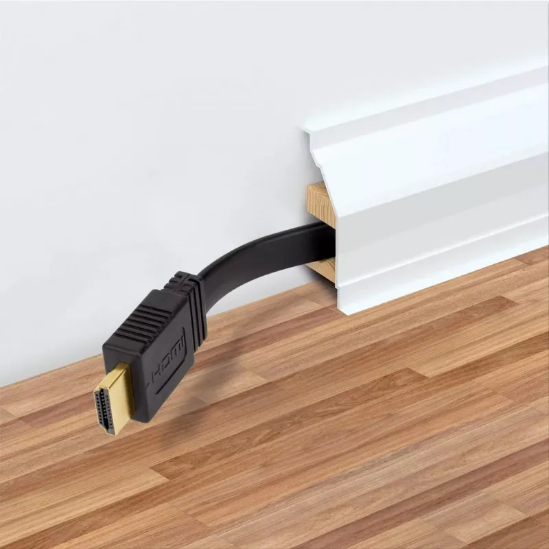 Manhattan HDMI kabelis su Ethernet (plokščias), 4K@60Hz (Premium High Speed), 5 m, kištukas-kištukas, juodas, Ultra HD 4k x 2k, visiškai ekranuotas, auksuoti kontaktai, garantija visam laikui