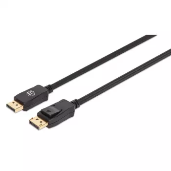 Manhattan DP14MM3M DisplayPort 1.4 kabelis, 8K@60Hz, 3 m, pintas, vyras-į-vyrą, su užraktu, visiškai ekranuotas, juodas, garantija visam gyvenimui