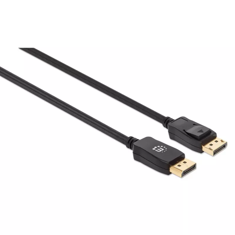 Manhattan DP14MM3M DisplayPort 1.4 kabelis, 8K@60Hz, 3 m, pintas, vyras-į-vyrą, su užraktu, visiškai ekranuotas, juodas, garantija visam gyvenimui