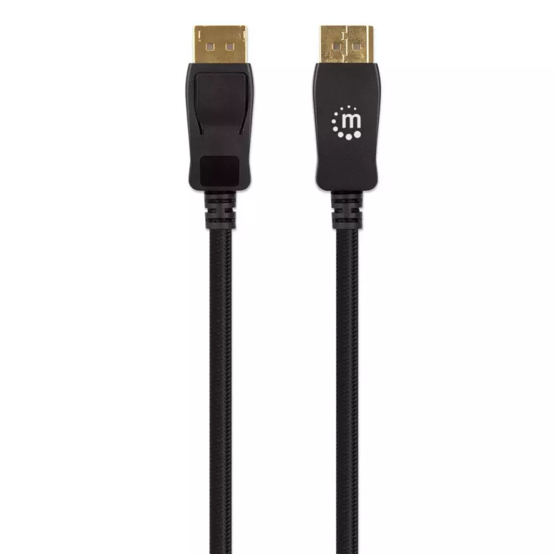 Manhattan DP14MM3M DisplayPort 1.4 kabelis, 8K@60Hz, 3 m, pintas, vyras-į-vyrą, su užraktu, visiškai ekranuotas, juodas, garantija visam gyvenimui
