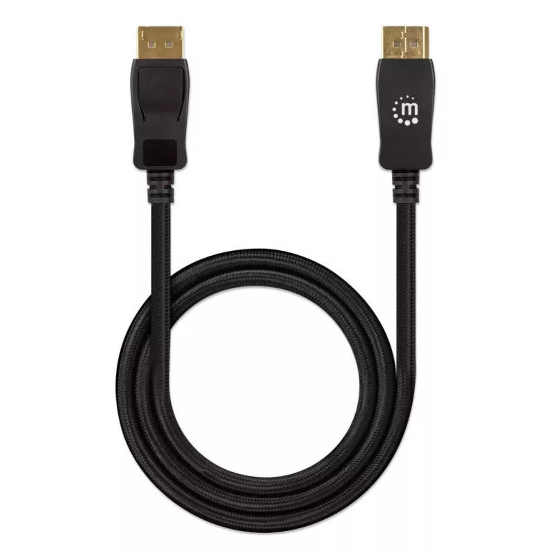 Manhattan DP14MM3M DisplayPort 1.4 kabelis, 8K@60Hz, 3 m, pintas, vyras-į-vyrą, su užraktu, visiškai ekranuotas, juodas, garantija visam gyvenimui