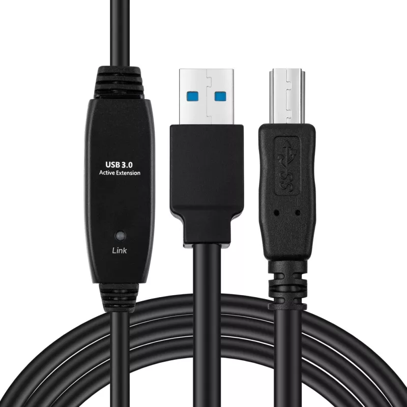 Aktyvus USB 3.2 Gen 1 A-B laidas MicroConnect 10 m, juodas, USB A į USB B