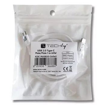 Techly ICOC-MUSB20-C60W1 USB 2.0 laidas USB-C 1 m Baltas