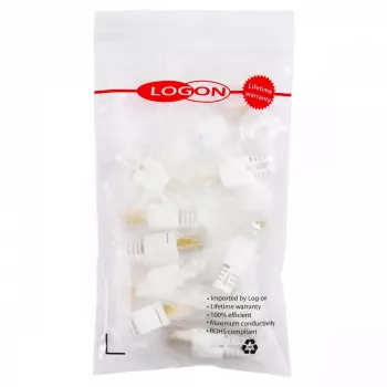LOGON TWP8P8TP RJ-45 Cat5e kištukas, skaidrus/balta/geltona, pakuotė 10 vnt.